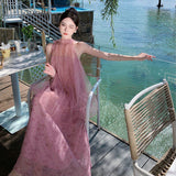 Plataz Yarn Hanging Neck Two Morning Robe Skirt Fairy Beach Dress Seaside Holiday Dress Girl