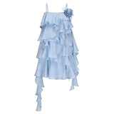 Plataz Holiday Wind Sweet Layer Wave Dress Lotus Leaf Side With Flower Sling Skirt 2024 New