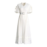 Plataz And Temperament Dress 2025 Summer New Lead Flower Sleeve Single Buckle Belt Dress Dress Woman