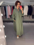 Plataz Summer New Fashion Collar Solid Color Comfortable Long-Sleeved Loose Dress