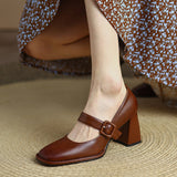 Plataz Retro Coarse Single-Shoe Women's Head High Heel 2024 New Women's Shoes With A Word With A Shallow Mouth Small Leather Shoes High Quality Shoes