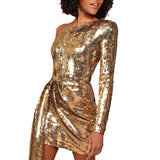 Plataz And Summer New Women's Dress Sexy One-Shoulder Squins Repair Dress