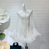 Plataz A-Word Puffed Dress Vietnamese Niche Autumn Collared Horn Sleeves Single-Clip-Enveheded Butbum Skirt Skirt
