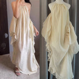 Plataz Leaf Loose Hanging Neck Hanging Dress Women Summer Lazy Holiday Style Dress Lot