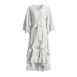 Plataz Holiday Dresses In The Wind 2025 Summer New V-Neck Embroidered Button High-Necked Dresses