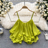 Plataz Summer Blouse Loose Lotus Side Shoulder Double Sleeveless Sleeveless Sling Sling Vest Woman DJPT