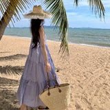 Plataz Sanya Holiday Style French Loose Dress Seaside Fairy Dress Folded Sling Dress