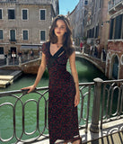 Plataz Retro Black V-Neck Rose Crush Babes Body Dress Female Pure Ass Long Skirt