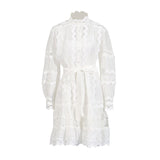 Plataz Elegant Court Style 2025 Summer New Collar Lace Embroidery Strap Lotus Side Lantern Sleeve Dress