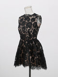 Plataz Dew Flower Mist Sleeveless Skirt Floral Lace Dress 2025 New Female Summer Collar Crooge Ponpong Skirt Dress Dress