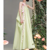 Plataz New Super Fairy Atmosphere Relaxed Dress Flexible Girl Pink Green Flowers Brate Dress
