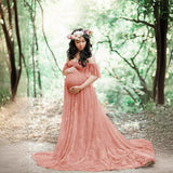 Plataz Women's Lace Pregnant Women Tail Short-Sleeved Dress Photography Flying Sleeve Dress 8919 (Special Price) Maternity