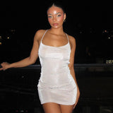 Plataz Autumn 2025 New Style Temperament Sexy Shiny Back Tied With Mini Dress Woman DJPT