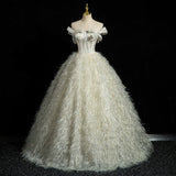 Plataz Dress Shoulder High-End Elegant Puffy Skirt Annual Meeting Presided Adult Dress Student Vocal Art Test Solo