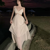 Plataz Dress Sexy Pure Desire Irregularly Exposed Waist Thin Sling Dress Design Feeling 100 Folded Dress Dress Dress Dress Woman