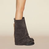 Plataz Years Of Autumn And Winter New Large Cylinder Locking Round Head Long Barrel Women's Boots Leather Boots Metal Knight Boots Flat And Boots High Quality Shoes