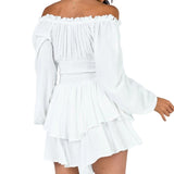 Plataz Decoration Shoulder-To-Shoulder Collar Long-Sleeved Dress Waist New High-End Elastic Lantern Sleeve Trousers Woman