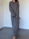Plataz Solid-Colored Loose Knee Collar Long Knitted Dress In Autumn 2024