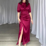 Plataz French Bubble Sleeve Dress Slim Slim Light Luxury Sexy Long Dress Girl
