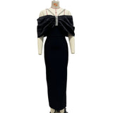 Plataz Design-Sense Bow-Tendered One-Word Collared Shoulder-Banded Dress Party Dress