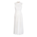 Plataz Style Dress 2025 Spring And Summer New Sleeveless Collar Sexy Lace Hollow Lotus Leaf Dress