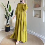 Plataz Women's Autumn Round-Neck Long-Sleeved Single Buckle High-Waisted Splicing Dress