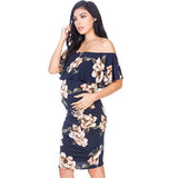 Plataz Women's Sleeveless Leaves Side Shoulder-To-Shoulder Skirts Knee-Jerk Trims Pregnant Women's Dress Maternity