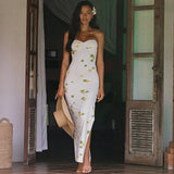 Plataz Women's Clothing 2024 New Folded Floral Dress High-Waisted Dress Print Chest Skirt DJPT