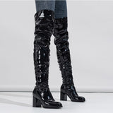 Plataz Boots 2025 Autumn High Boots Round Head Folded Thick And Black Over-Knee Pile Boots High Quality Shoes