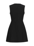 Plataz Elegant Wind Vest Dress 2025 Summer New Round Neck Nail Diamond Flowers Solid Color Short Dress Dress Woman