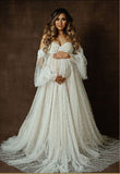 Plataz Women's Clothing Stitching Mesh Yarn Nail Beads Pregnant Women Dress Photo Drag Floor Dress 1241 Maternity