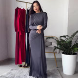 Plataz Sexy Fashion Round Collar Folds To The Waist To Repair The Solid Color Temperament Dress