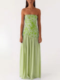 Plataz Personality Embroidery Beads Spliced Braided Dress Woman 2025 Summer New Open-Back Open Fork Waist Dress HZ0628