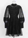 Plataz Style Lace Retro Style Heavy Industry Dress 2025 Spring New Collar Lantern Sleeves Waist Lotus Leaf Dress