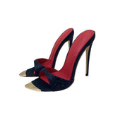 Plataz Sandals 12CM Pointed Fine And Black Water Drill Women's Shoes Banquet Famous High Heels High Quality Shoes