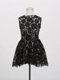 Plataz Dew Flower Mist Sleeveless Skirt Floral Lace Dress 2025 New Female Summer Collar Crooge Ponpong Skirt Dress Dress