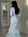 Plataz 2025 Gentle Wind Small Fresh Flowers And Leaves Side Long Dress Woman