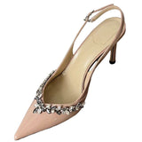 Plataz Bun Head Behind The Word With Fine Heel Water Drill High Heel Shoes Single Shoes Women Solid Color Paint Skin Light Mouth High Heels Women's Shoes High Quality Shoes