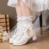 Plataz Bow Lotus Leaf Side With Short Boots Princess Boots Lolita Women Boots Coarse And Boots 28-43 Boots High Quality Shoes