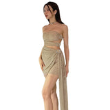 Plataz Breast Hollow Fine Flashing Dress Woman 2025 Summer New Hottie Sexy Dress Skirt DJPT