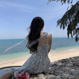 Plataz Break French Small Sling Dress Seaside Beach Dress Waist Crumb Skirt Chic Long Dress