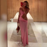 Plataz Belt Hollow Open Fork Dress Women's Solid Color Sexy Body Repair Chest High Waist Dress 8111 HZ0628