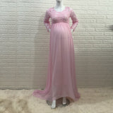 Plataz Woman Sexy Front Circle Long-Sleeved Flowers L Splicing Chiffon Skirt Pregnant Woman Photo Skirt 1174 Maternity