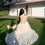 Plataz Holiday Atmosphere Feel Dress Women Folded Deep V Hanging Neck Dress Pure Lusty Style Big Back Cake Dress