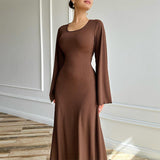 Plataz French Elegant U-Neck Solid-Colored Belted In Autumn 2024