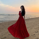Plataz V-Necked With Hanging Neck Dress Female Seaside Holiday Sexy Bare Back Open Fork Showing Lean Long Skirt
