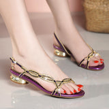 Plataz New Bohemian Fashion Sandals Women's Summer Leather Flat-Soled Beach Shoes Anti-Slip Crystal Women's Shoes High Quality Shoes