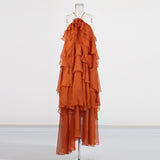 Plataz Holiday Wind Beach Beach Sling Skirt 2025 Summer New Hanging Neck Sleeveless Leaves Side Solid Dress
