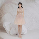 Plataz 2025 Champagne Dress Butterfly Embroidered Net Velvet Short Skirt Princess Dress
