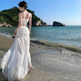 Plataz Holiday Style Sexy Perspective Chiffon Flower Bra Dress Female Design Sense Of Body Quality Dress